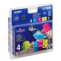 BROTHER MULTIPACK NERO / CIANO / MAGENTA / GIALLO LC-1000-BK C M Y LC1000VALBPDR CONFEZION ORIGINALE