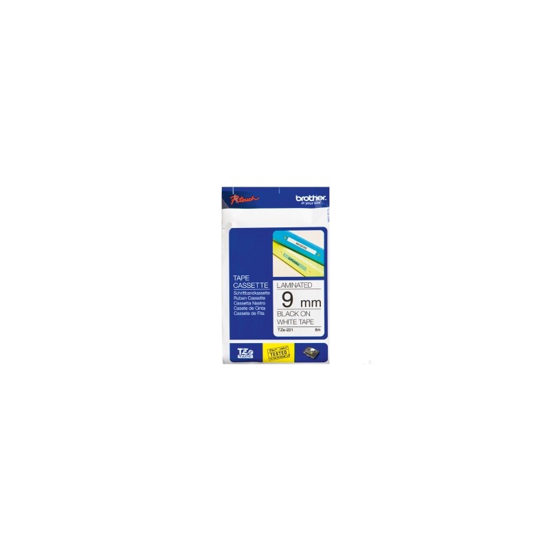 BROTHER NASTRO NERO SU BIANCO TZE-221 TZ-221 9 MM X 8 M, LAMINATO ORIGINALE BROTHER NASTRO NERO SU BIANCO TZE-221 TZ-221 9 MM X 8 M, LAMINATO ORIGINALE