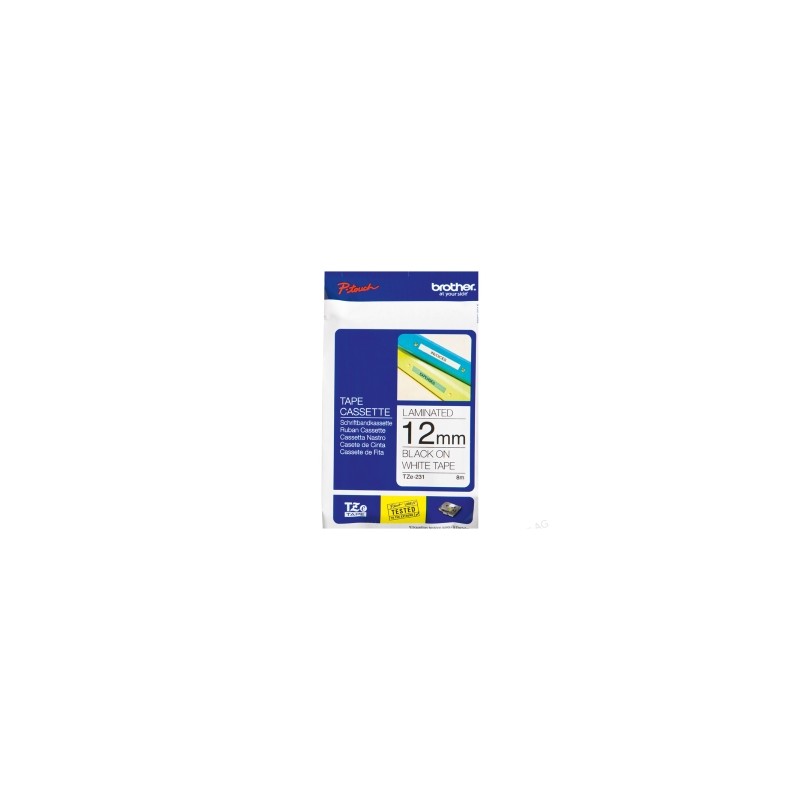 BROTHER NASTRO NERO SU BIANCO TZE-231 TZ-231 12 MM X 8 M, LAMINATO ORIGINALE BROTHER NASTRO NERO SU BIANCO TZE-231 TZ-231 12 MM X 8 M, LAMINATO ORIGINALE