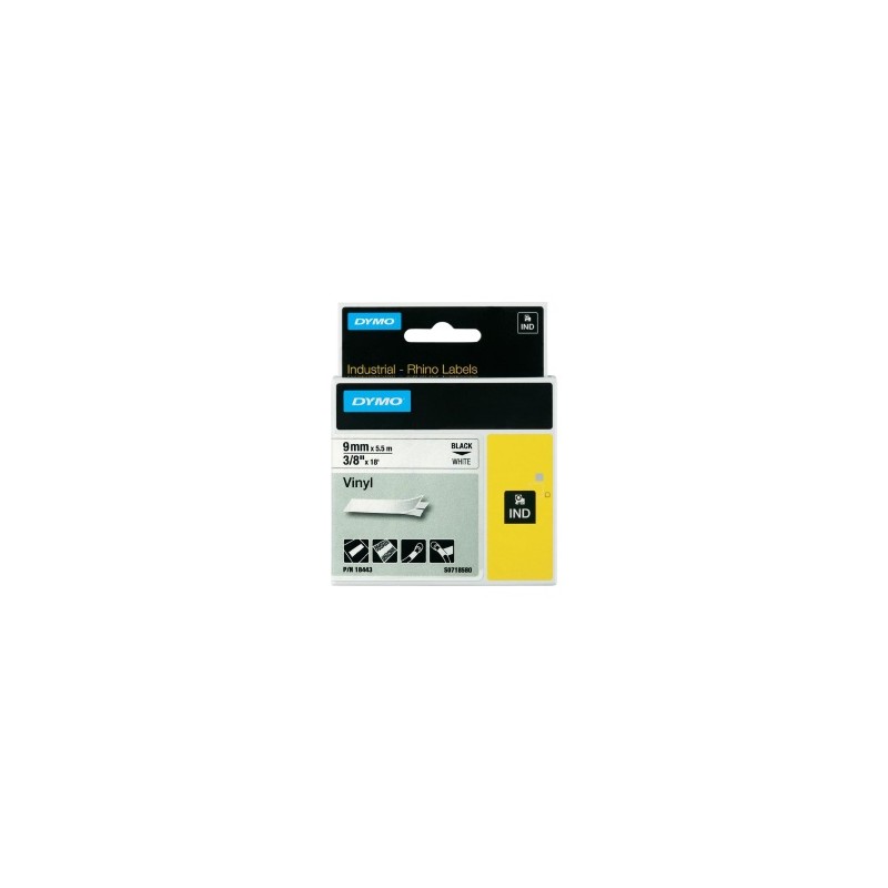 DYMO NASTRO NERO SU BIANCO S0718580 18443 NASTRO IN VINILE, RHINO, IND, 9MM X 5,5M, BIANCO ORIGINALE DYMO NASTRO NERO SU BIANCO S0718580 18443 NASTRO IN VINILE, RHINO, IND, 9MM X 5,5M, BIANCO ORIGINALE