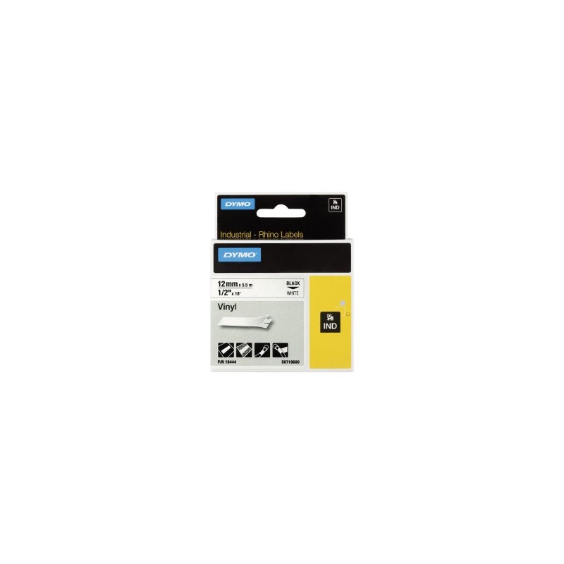 DYMO NASTRO NERO SU BIANCO S0718600 18444 NASTRO IN VINILE, RHINO, IND, 12MM X 5,5M, NERO ORIGINALE DYMO NASTRO NERO SU BIANCO S0718600 18444 NASTRO IN VINILE, RHINO, IND, 12MM X 5,5M, NERO ORIGINALE