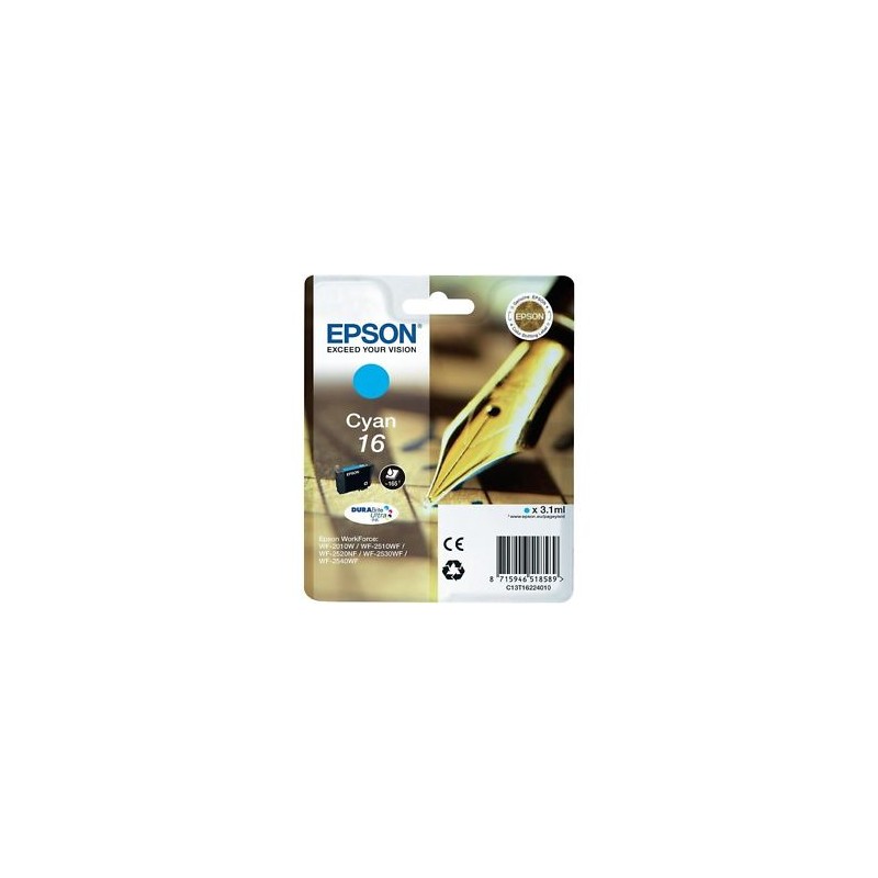 EPSON CARTUCCIA D\'INCHIOSTRO CIANO C13T16224012 T1622 165 COPIE 3,1ML STANDARD ORIGINALE EPSON CARTUCCIA D\'INCHIOSTRO CIANO C13T16224012 T1622 165 COPIE 3,1ML STANDARD ORIGINALE