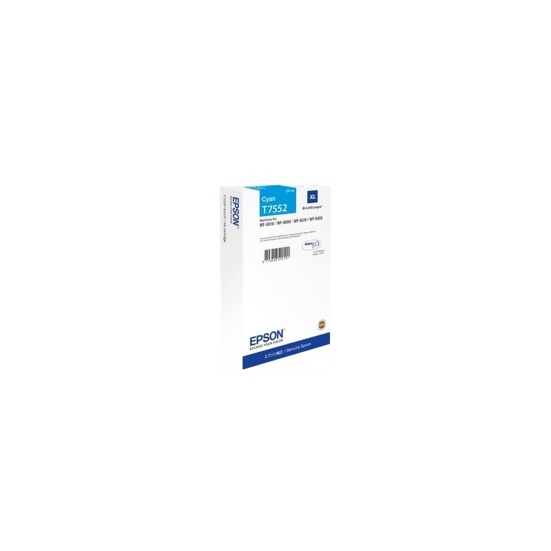EPSON CARTUCCIA D\'INCHIOSTRO CIANO C13T755240 T7552 4000 COPIE 39ML XL ORIGINALE EPSON CARTUCCIA D\'INCHIOSTRO CIANO C13T755240 T7552 4000 COPIE 39ML XL ORIGINALE