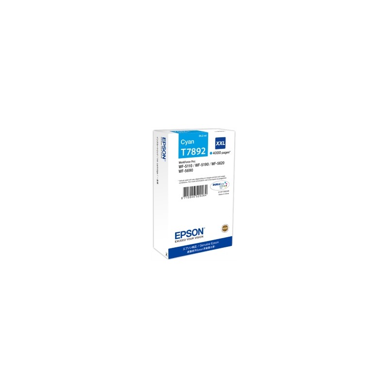 EPSON CARTUCCIA D\'INCHIOSTRO CIANO C13T789240 T7892 4000 COPIE 34,2ML XXL ORIGINALE EPSON CARTUCCIA D\'INCHIOSTRO CIANO C13T789240 T7892 4000 COPIE 34,2ML XXL ORIGINALE