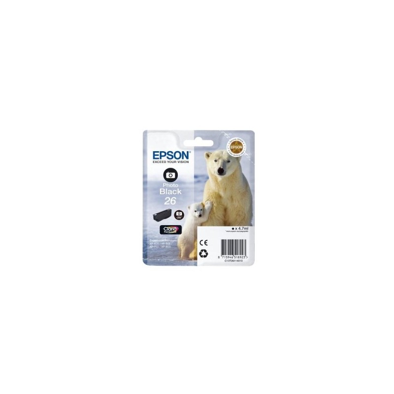 EPSON CARTUCCIA D\'INCHIOSTRO NERO (FOTO) C13T26114012 T2611 200 COPIE 4,7ML STANDARD ORIGINALE EPSON CARTUCCIA D\'INCHIOSTRO NERO (FOTO) C13T26114012 T2611 200 COPIE 4,7ML STANDARD ORIGINALE