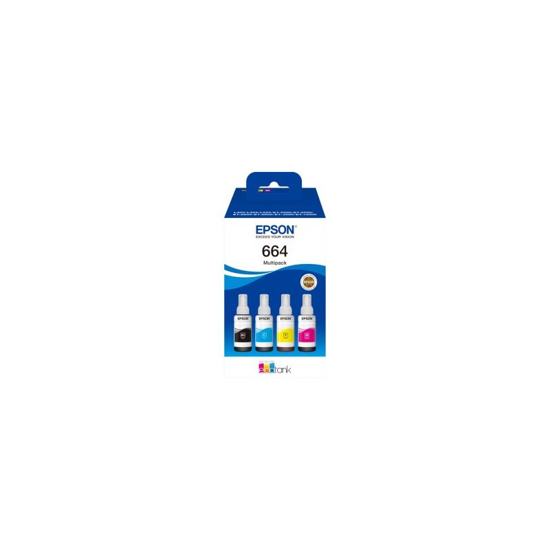 EPSON MULTIPACK NERO / CIANO / MAGENTA / GIALLO C13T664640 664 27000 COPIE 70ML 664 ECOTAN ORIGINALE EPSON MULTIPACK NERO / CIANO / MAGENTA / GIALLO C13T664640 664 27000 COPIE 70ML 664 ECOTAN ORIGINALE