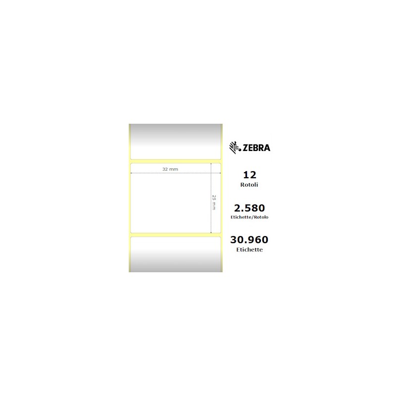 ZEBRA ETICHETTE 800261-105 12PCK Z -SELECT 12 ROTOLI, TERMO, 2000D, 31,75X25,4 MM, 2580 ET ORIGINALE