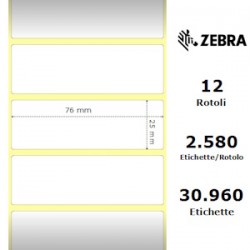 ZEBRA ETICHETTE 800263-105 Z-SELECT PACCO DA 12, TERMO, 2000D, 76X25MM 2580 ET./ROTO ORIGINALE