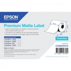Epson Etichette Bianco C33S045418 S045418 Carta Normale, Opaco Politenato, 76Mm X 35M, Ve1 Originale