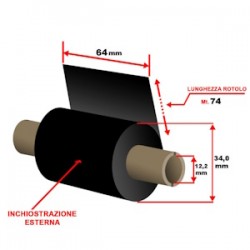 Zebra Nastro A Trasferimento Termico Nero 02300Gs06407 2300 Wax 12 Rotoli, Cera, 64 Mm X 74