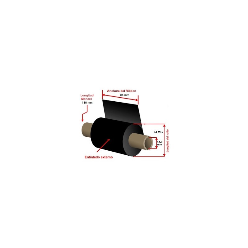 Zebra Nastro A Trasferimento Termico Nero 02300Gs08407 2300 Wax 12 Rotoli, Cera, 84 Mm X 74