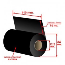 Zebra Nastro A Trasferimento Termico Nero 03200Gs11007 3200 Wax-Resin 12 Rotoli, Cera-Resi 110x74