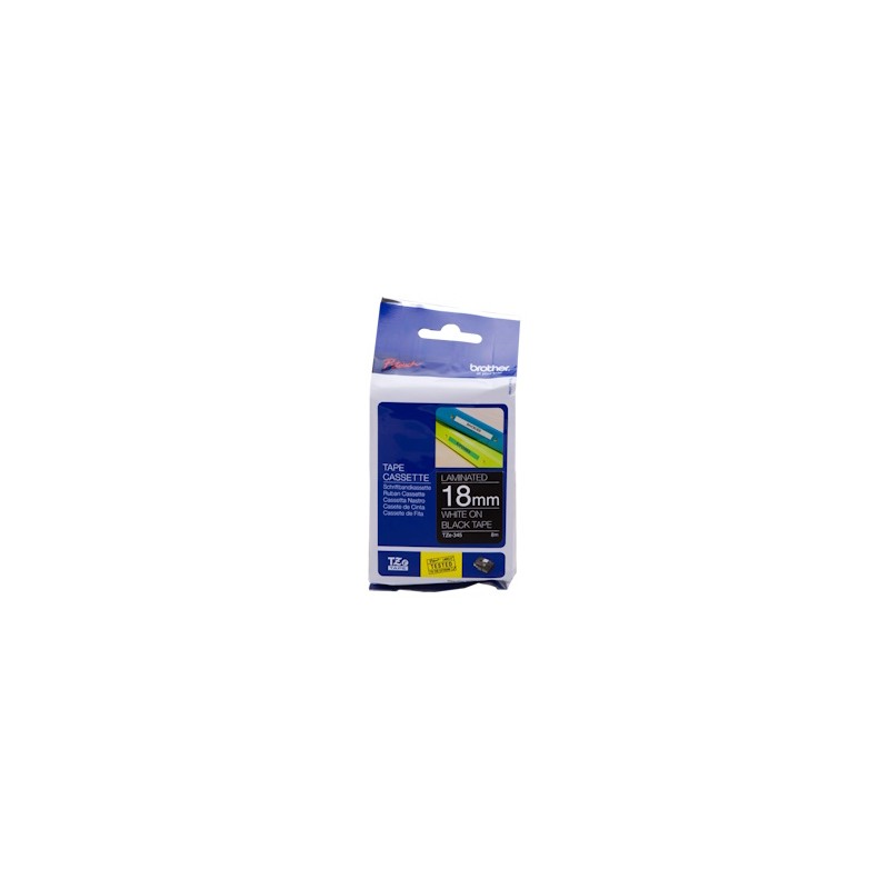 Brother Nastro Bianco Su Nero Tze-345 Tz-345 18 Mm X 8 M, Laminato Originale Brother Nastro Bianco Su Nero Tze-345 Tz-345 18 Mm X 8 M, Laminato Originale