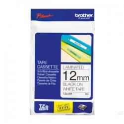 Brother Nastro Nero Su Bianco Tze-231 Tz-231 12 Mm X 8 M, Laminato Originale